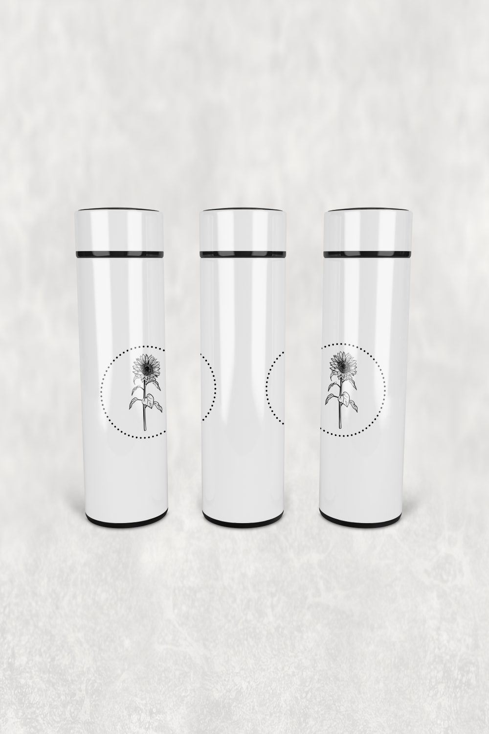 Günebakan Çiçek Motif Led Derece Göstergeli Paslanmaz Çelik Termos 500 ML