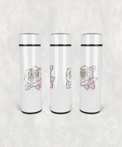 Pembe Gül Deseni Led Derece Göstergeli Paslanmaz Çelik Termos 500 ML