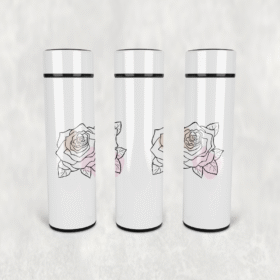 Pembe Gül Deseni Led Derece Göstergeli Paslanmaz Çelik Termos 500 ML