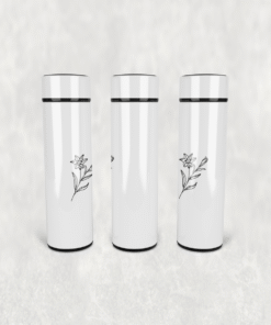 Lilyum Çiçek Deseni Led Derece Göstergeli Paslanmaz Çelik Termos 500 ML