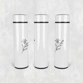 Lilyum Çiçek Deseni Led Derece Göstergeli Paslanmaz Çelik Termos 500 ML