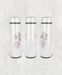 Pembe Çiçek Çizim Led Derece Göstergeli Paslanmaz Çelik Termos 500 ML