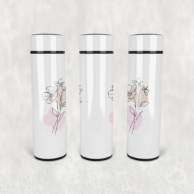 Pembe Çiçek Çizim Led Derece Göstergeli Paslanmaz Çelik Termos 500 ML