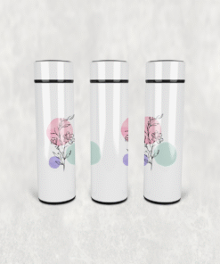 Renkli Çiçek Daire Led Derece Göstergeli Paslanmaz Çelik Termos 500 ML