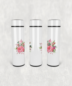 Pembe Şakayık Buket Led Derece Göstergeli Paslanmaz Çelik Termos 500 ML