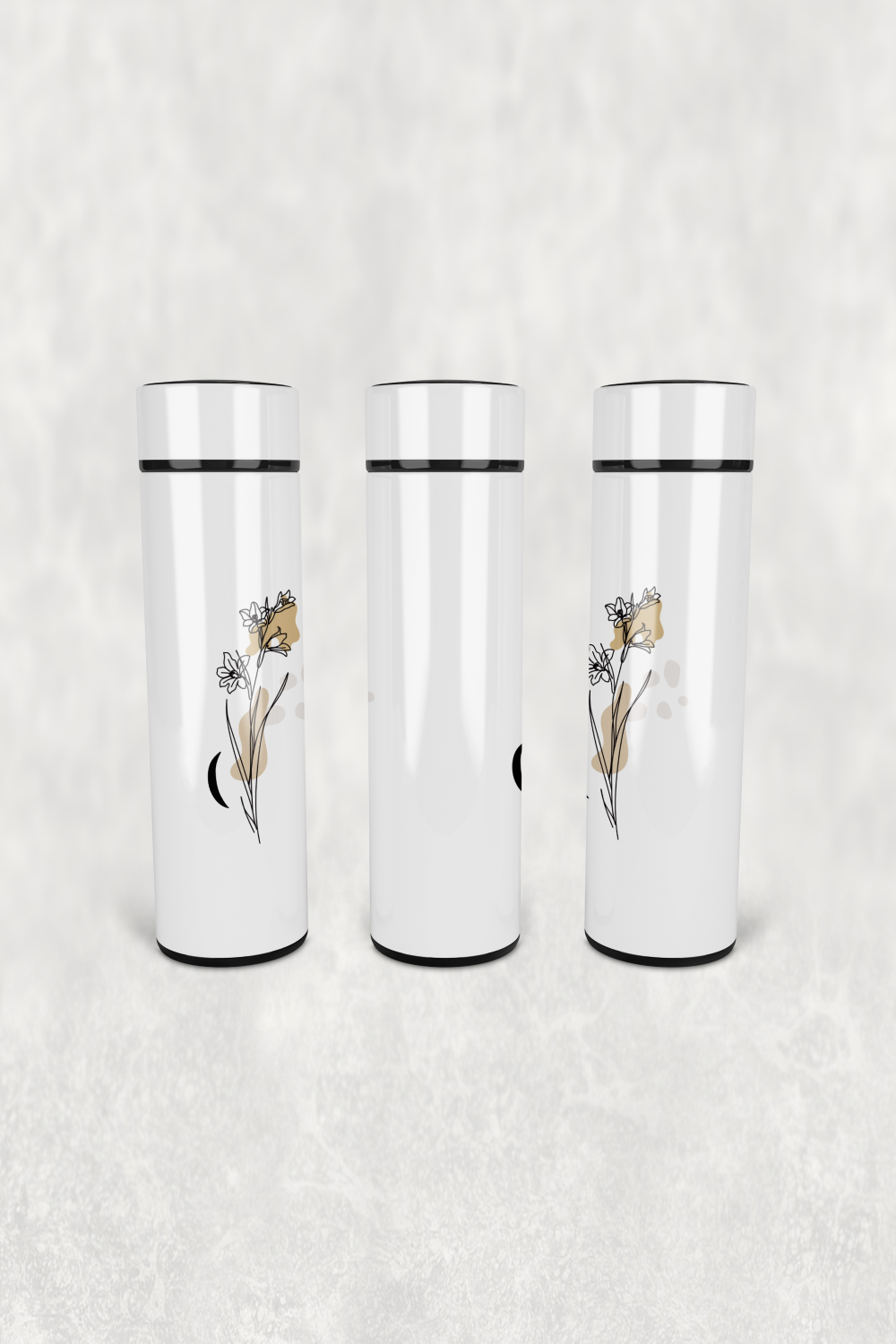 Ay Desenli Çiçek Led Derece Göstergeli Paslanmaz Çelik Termos 500 ML