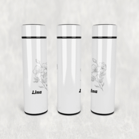 Lina Çiçek Motif Led Derece Göstergeli Paslanmaz Çelik Termos 500 ML