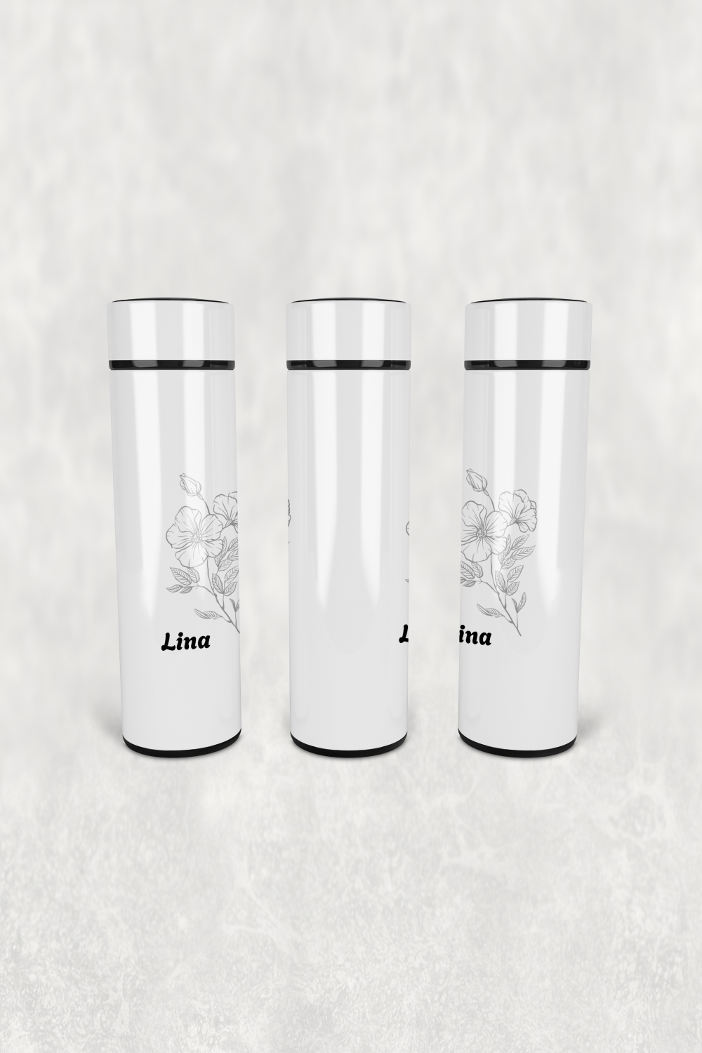 Lina Çiçek Motif Led Derece Göstergeli Paslanmaz Çelik Termos 500 ML