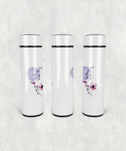 Mor Çiçek Desen Led Derece Göstergeli Paslanmaz Çelik Termos 500 ML