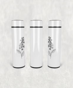 Siyah Beyaz Çiçek Led Derece Göstergeli Paslanmaz Çelik Termos 500 ML