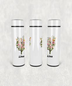 Renkli Çiçek Buketi Led Derece Göstergeli Paslanmaz Çelik Termos 500 ML