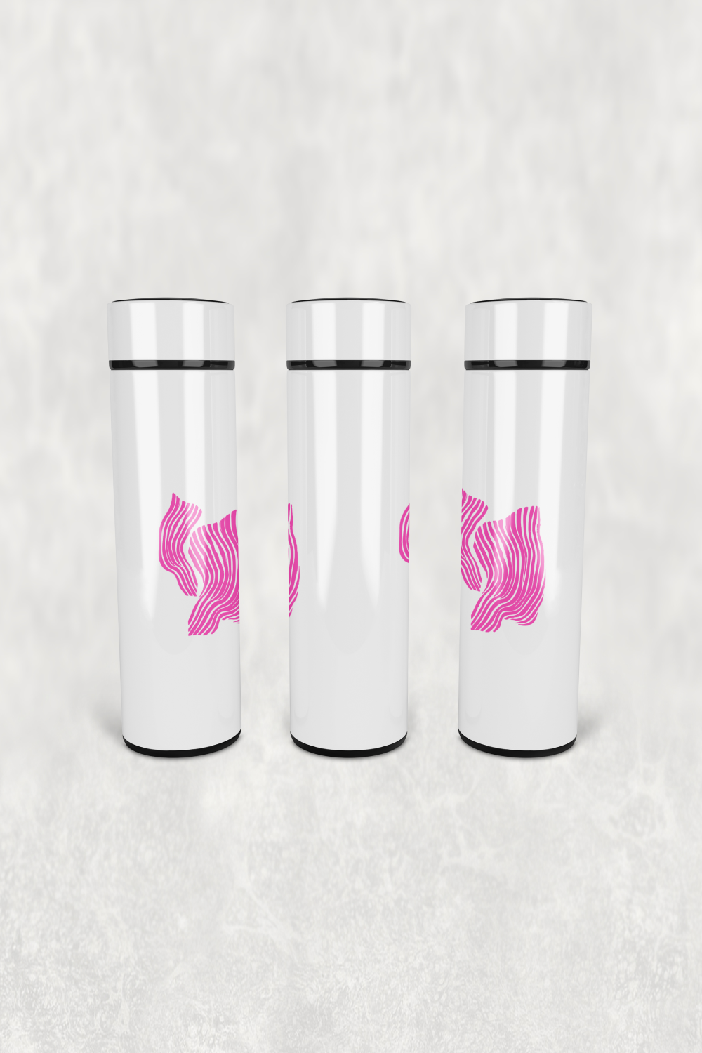 Soyut Pembe Çizgi Led Derece Göstergeli Paslanmaz Çelik Termos 500 ML