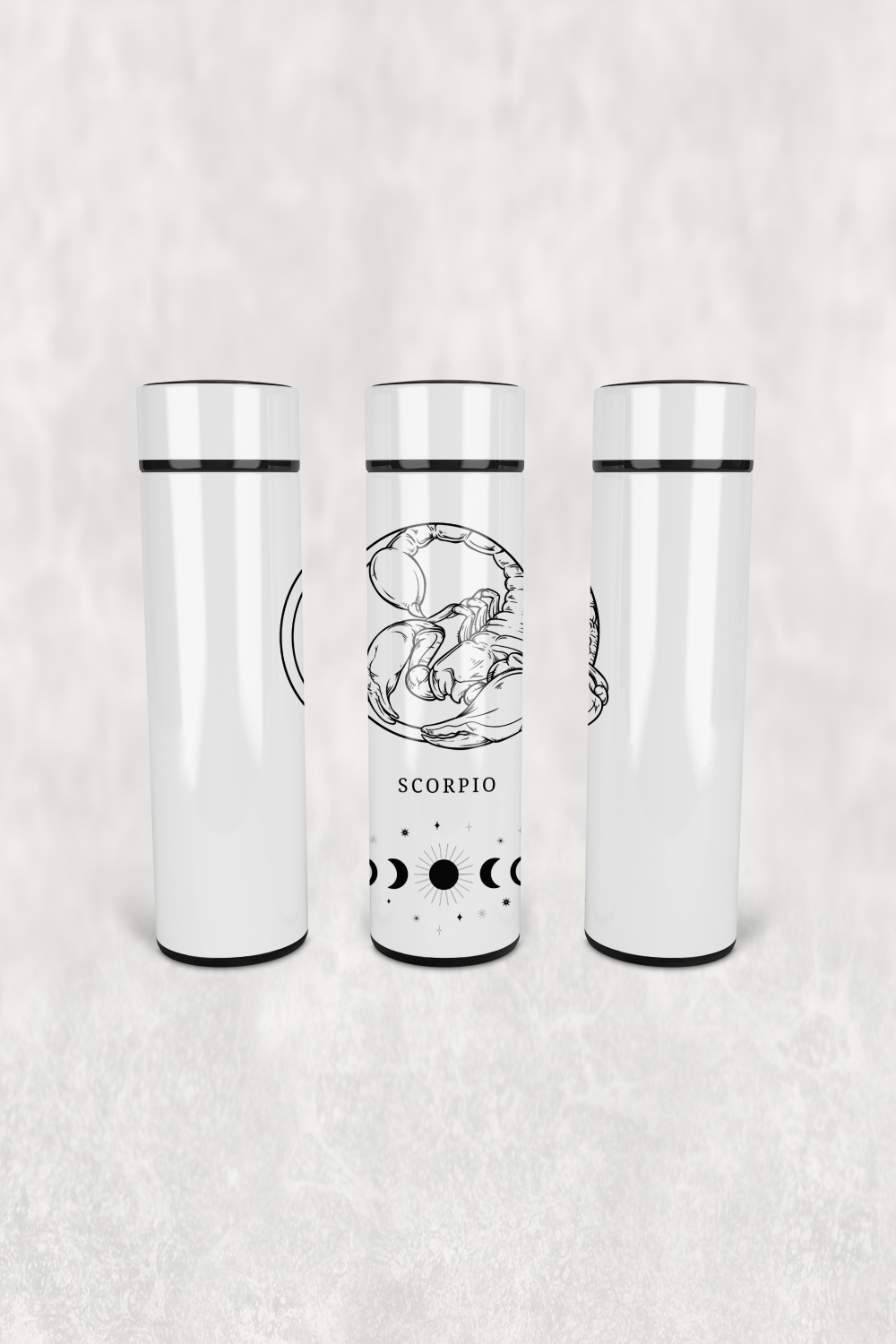 Akrep Burcu Çizim Led Derece Göstergeli Paslanmaz Çelik Termos 500 ML