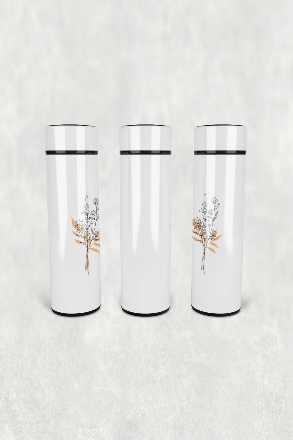 Minimal Çiçek Yaprak Led Derece Göstergeli Paslanmaz Çelik Termos 500 ML