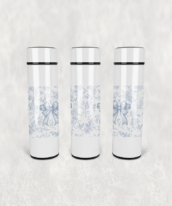 Mavi Fiyonk Çiçek Deseni Led Derece Göstergeli Paslanmaz Çelik Termos 500 ML