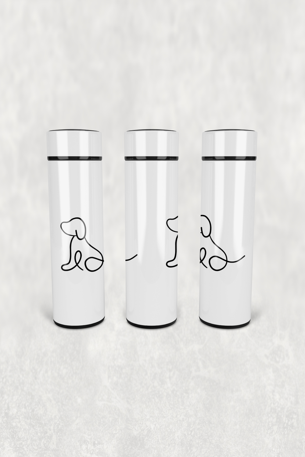 Minimal Köpek Çizimi Led Derece Göstergeli Paslanmaz Çelik Termos 500 ML