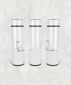 Minimal Kedi Çizimi Led Derece Göstergeli Paslanmaz Çelik Termos 500 ML