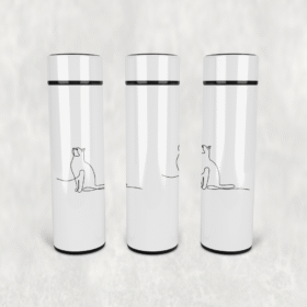 Minimal Kedi Çizimi Led Derece Göstergeli Paslanmaz Çelik Termos 500 ML