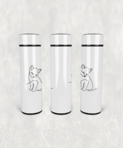 Minimal Yavru Kedi Deseni Led Derece Göstergeli Paslanmaz Çelik Termos 500 ML