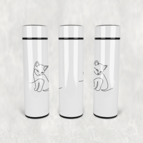Minimal Yavru Kedi Deseni Led Derece Göstergeli Paslanmaz Çelik Termos 500 ML