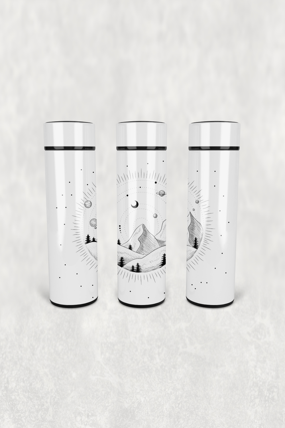 Dağ ve Evren Deseni Led Derece Göstergeli Paslanmaz Çelik Termos 500 ML