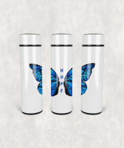 Mavi Umut Kelebeği Deseni Led Derece Göstergeli Paslanmaz Çelik Termos 500 ML
