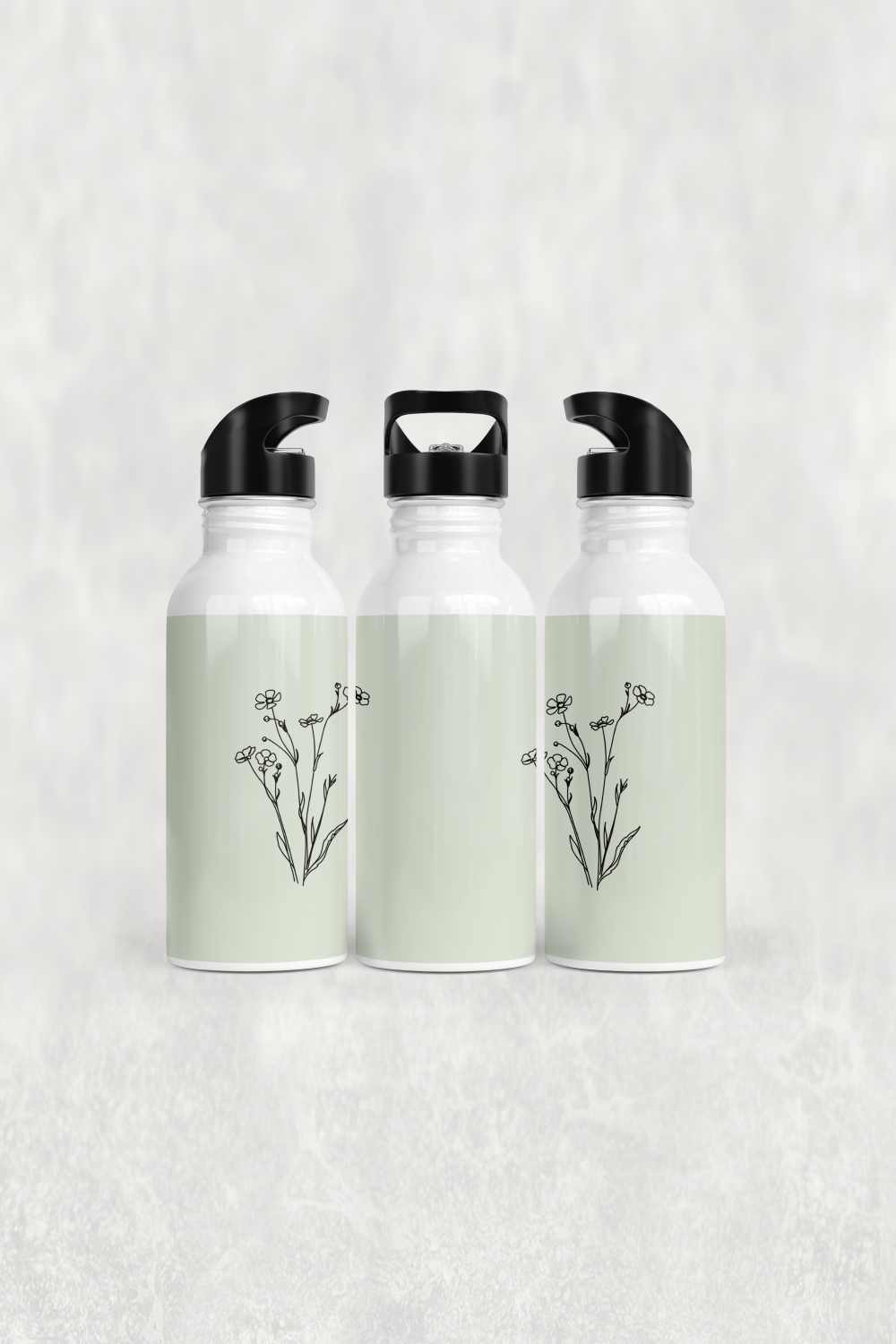 Minimal Çiçek Dalları Alüminyum Pipetli Matara 600 ML