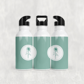 Çerçeveli Günebakan Deseni Alüminyum Pipetli Matara 600 ML
