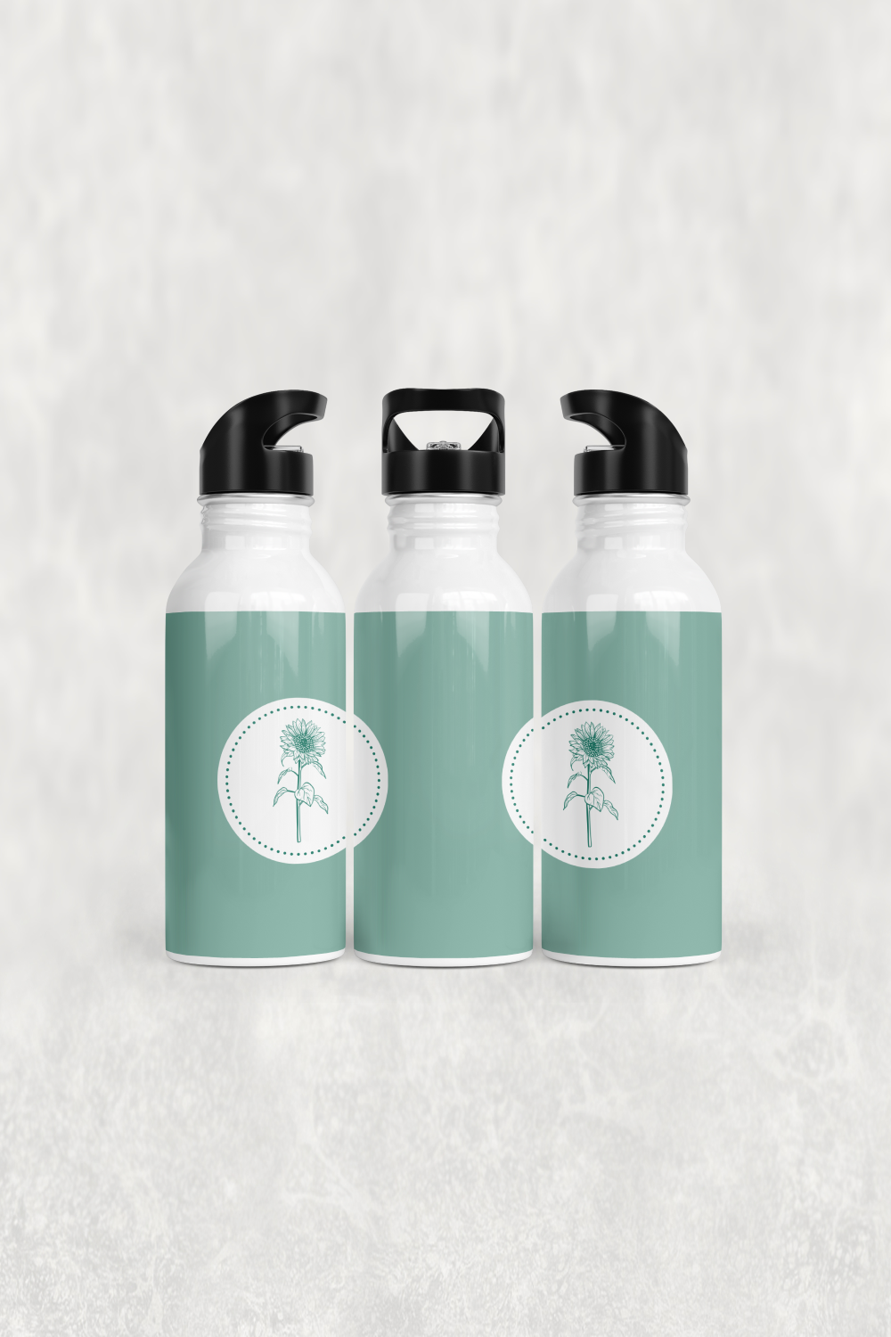 Çerçeveli Günebakan Deseni Alüminyum Pipetli Matara 600 ML