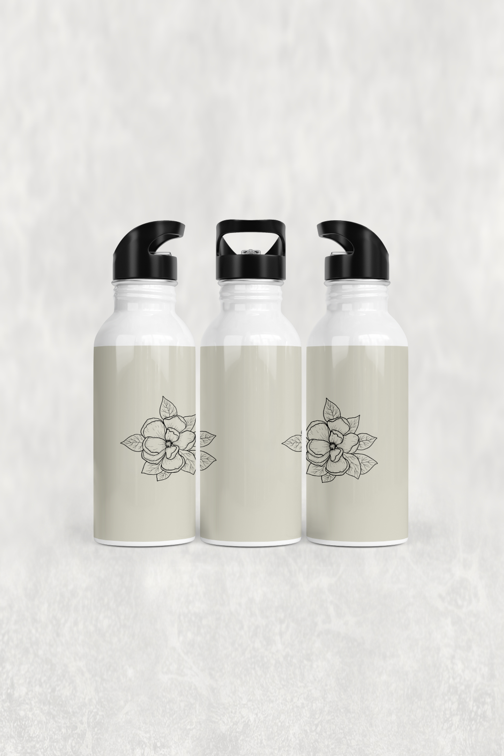 Klasik Çiçek Motifi Alüminyum Pipetli Matara 600 ML