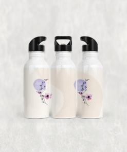 Mor Tonlu Zarif Çiçek Alüminyum Pipetli Matara 600 ML