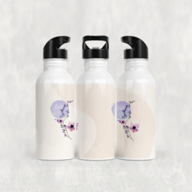 Mor Tonlu Zarif Çiçek Alüminyum Pipetli Matara 600 ML
