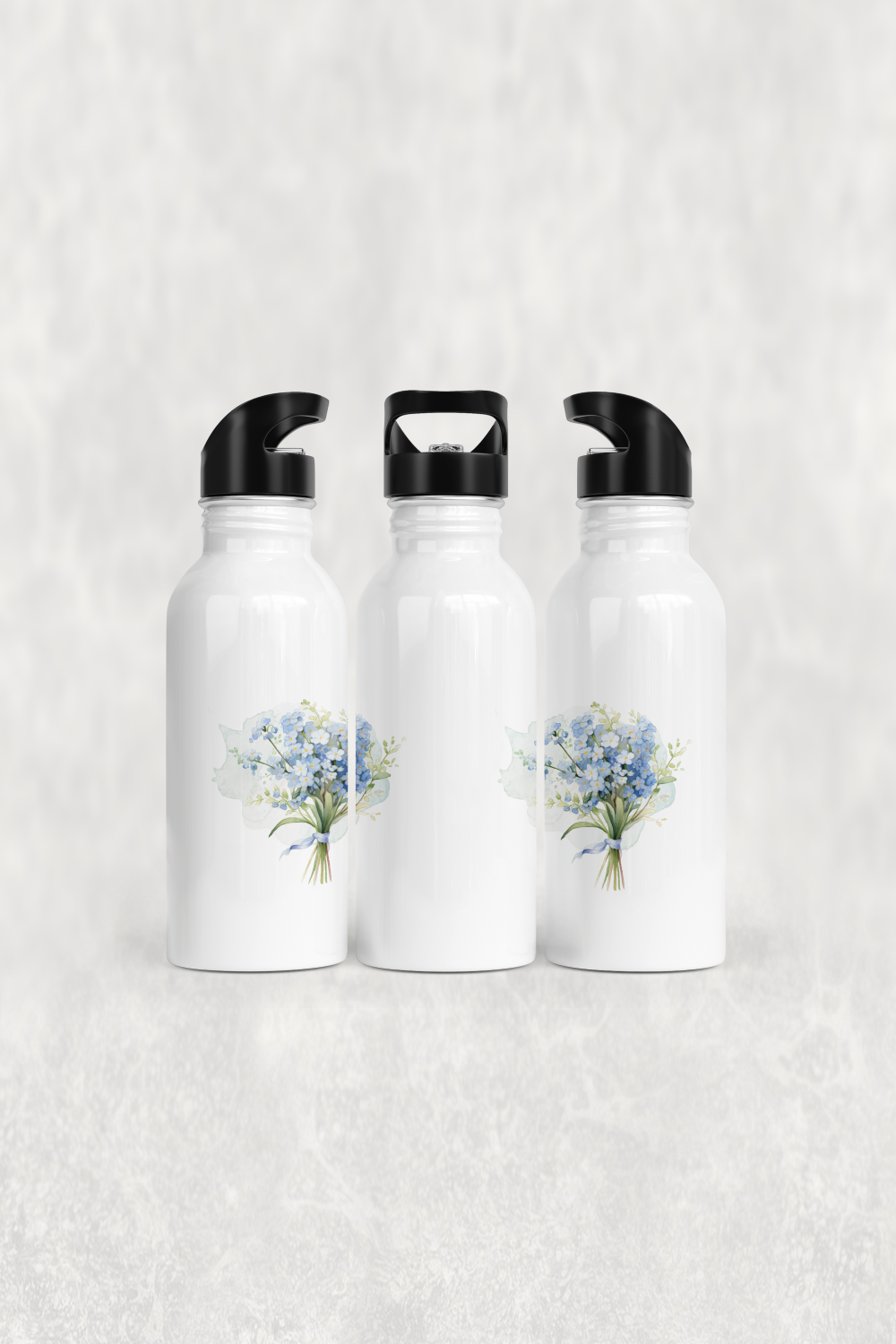 Mavi Gelincik Buketi Alüminyum Pipetli Matara 600 ML