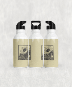 Çerçeveli Ayçiçeği Deseni Alüminyum Pipetli Matara 600 ML