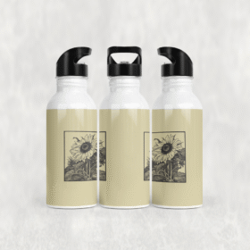 Çerçeveli Ayçiçeği Deseni Alüminyum Pipetli Matara 600 ML