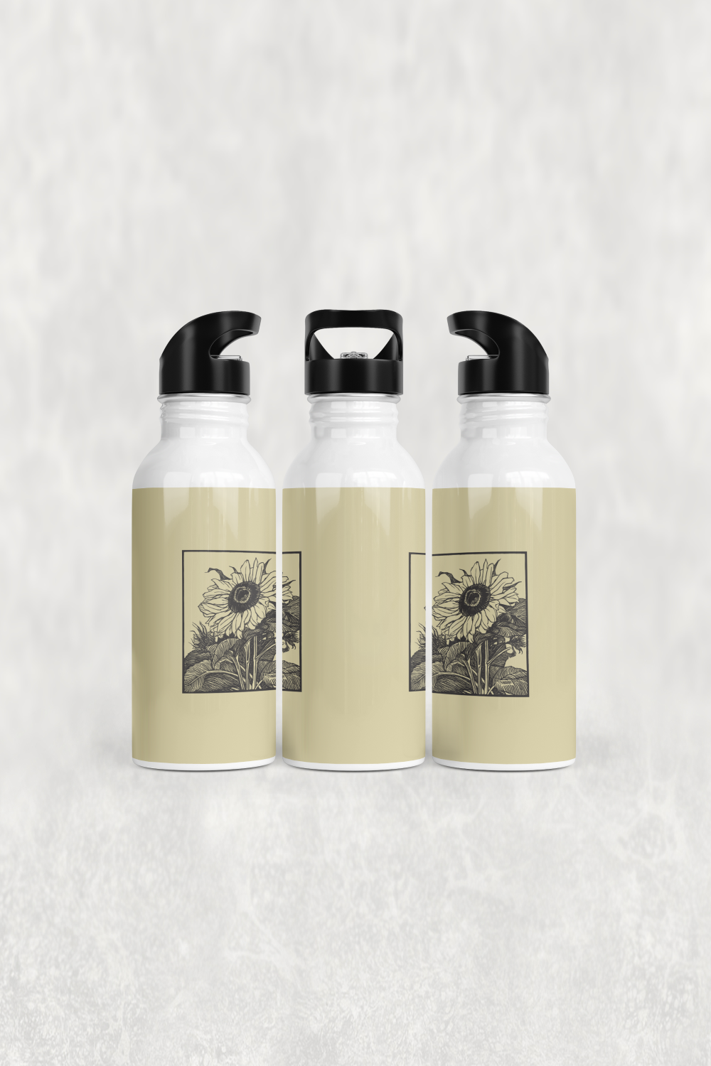 Çerçeveli Ayçiçeği Deseni Alüminyum Pipetli Matara 600 ML