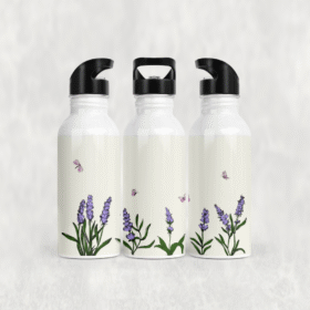 Mor Lavanta ve Kelebekler Alüminyum Pipetli Matara 600 ML