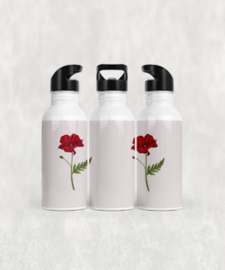 Kırmızı Gelincik Çiçeği Alüminyum Pipetli Matara 600 ML