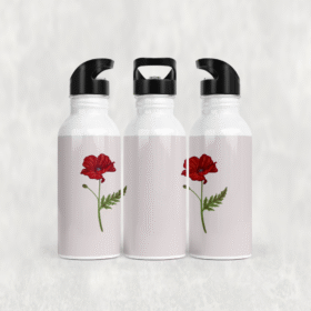 Kırmızı Gelincik Çiçeği Alüminyum Pipetli Matara 600 ML
