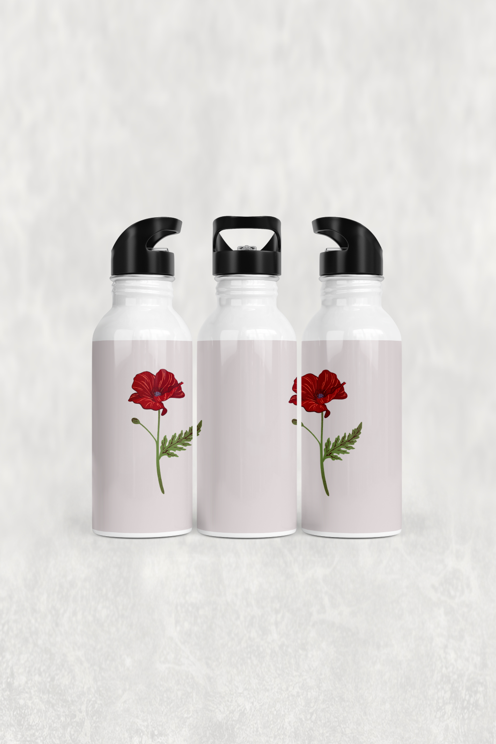 Kırmızı Gelincik Çiçeği Alüminyum Pipetli Matara 600 ML