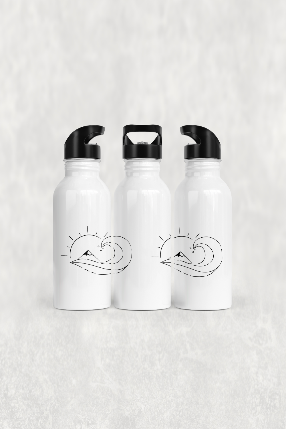 Dağ ve Dalga Motifi Alüminyum Pipetli Matara 600 ML