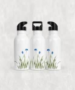 Mavi Çiçekli Çayır Alüminyum Pipetli Matara 600 ML