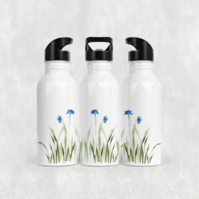Mavi Çiçekli Çayır Alüminyum Pipetli Matara 600 ML