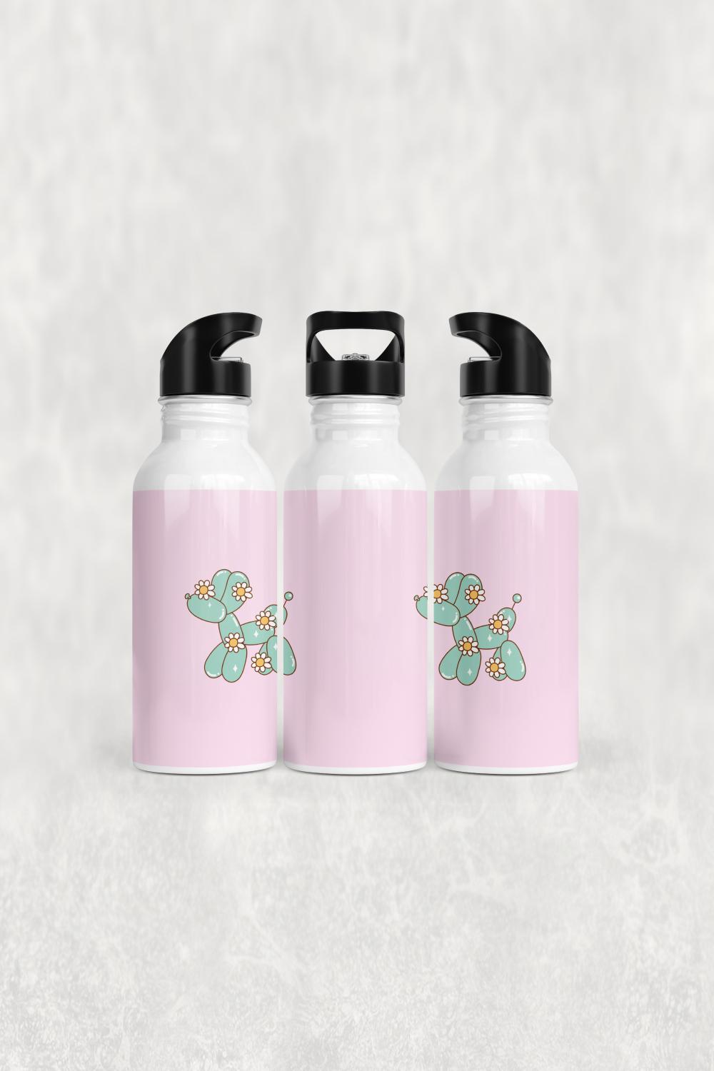 Çiçekli Balon Köpek Tasarımı Alüminyum Pipetli Matara 600 ML