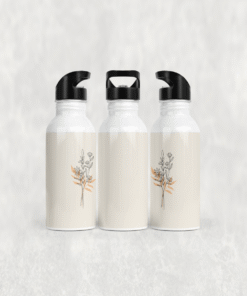 Turuncu Yapraklı Çiçekler Alüminyum Pipetli Matara 600 ML