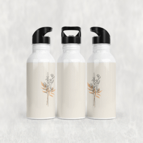 Turuncu Yapraklı Çiçekler Alüminyum Pipetli Matara 600 ML