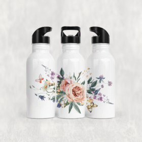 Kelebekli Çiçek Bahçesi Alüminyum Pipetli Matara 600 ML
