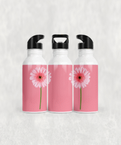 Pembe Gerbera Çiçeği Alüminyum Pipetli Matara 600 ML