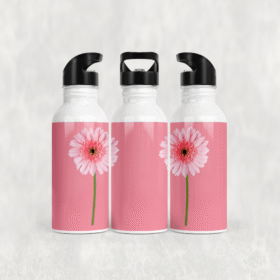 Pembe Gerbera Çiçeği Alüminyum Pipetli Matara 600 ML