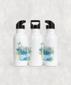 Mavi Fincanda Unutma Beni Çiçekleri Alüminyum Pipetli Matara 600 ML